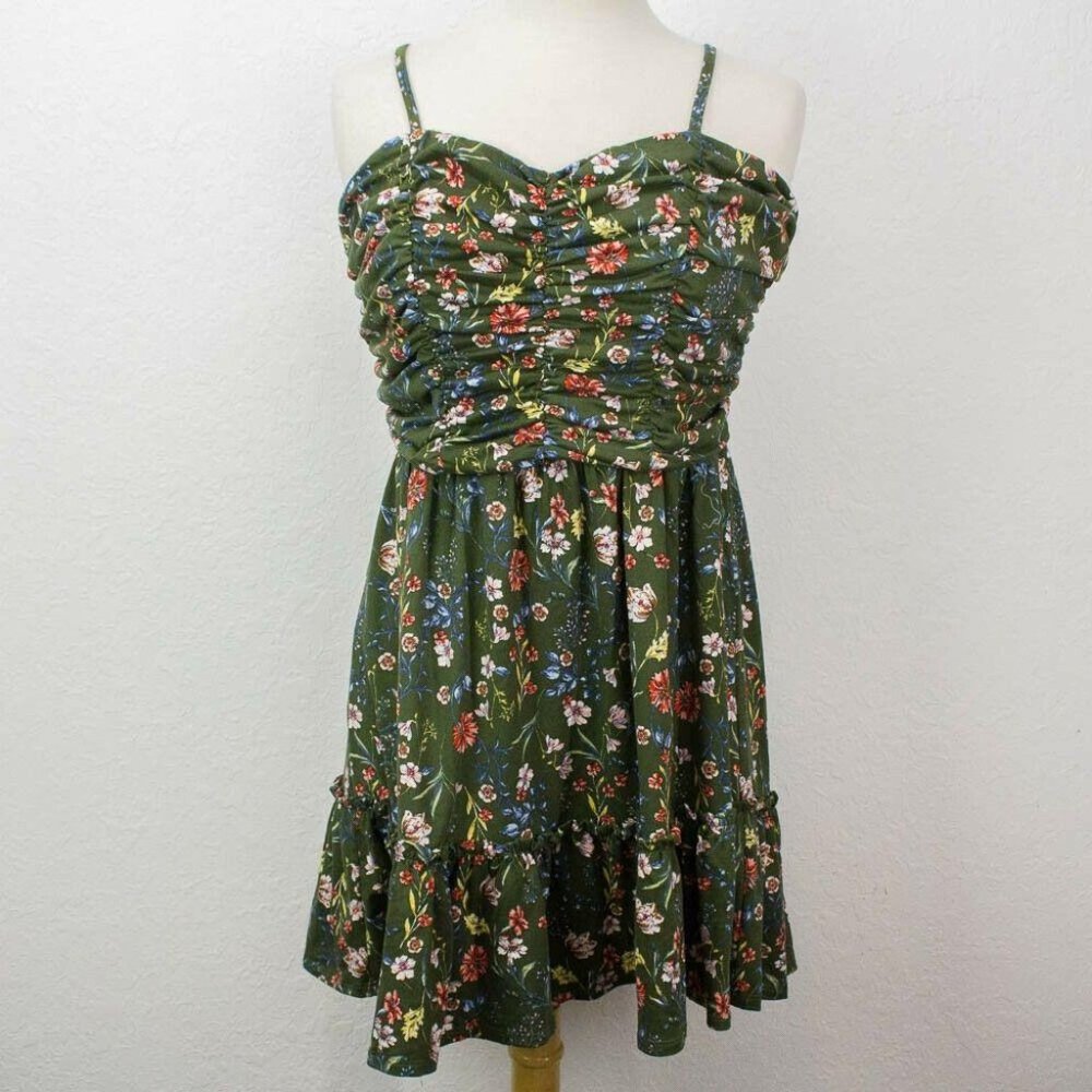 Abound Dress Large Spaghetti Straps Green Floral